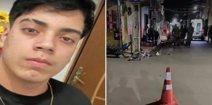 Local do acidente entre duas motocicletas na Rua Pio XII, no centro de Seabra, durante a madrugada, com viaturas da Polícia Militar e equipe de resgate no atendimento da ocorrência.