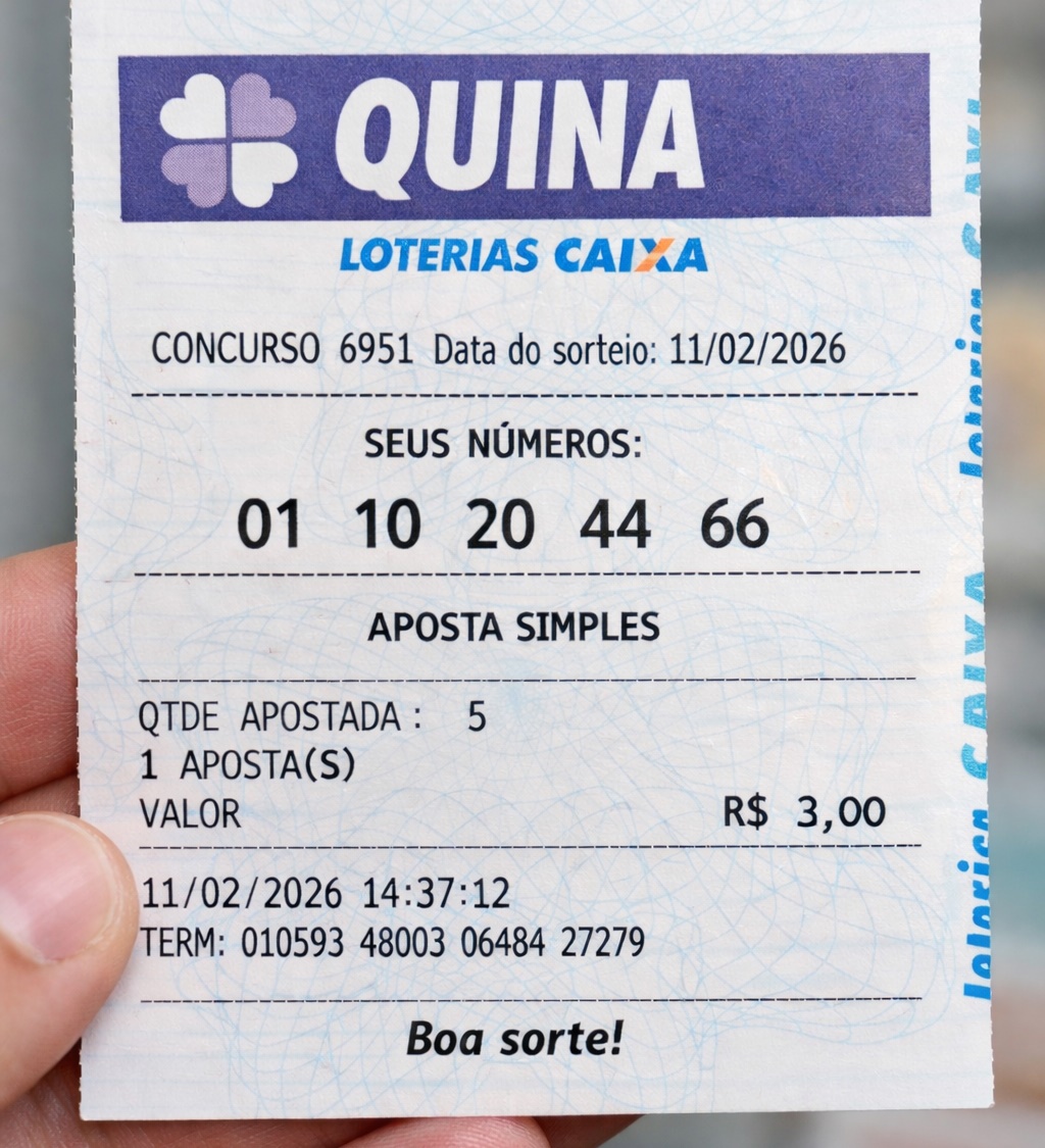 Bilhete de aposta da Quina registrado em casa lotérica de Santana, no oeste da Bahia, premiado no concurso 6951.