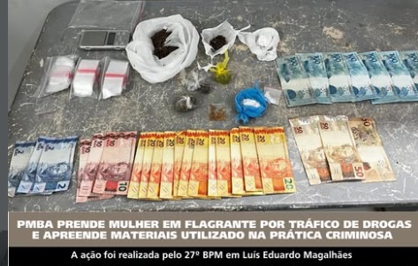 Material apreendido pela CETO durante prisão por tráfico de drogas no bairro Florais Léa, em Luís Eduardo Magalhães