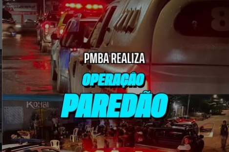 Equipes do 27º BPM, SUTRANS e GCM durante fiscalização da Operação Paredão em Luís Eduardo Magalhães.