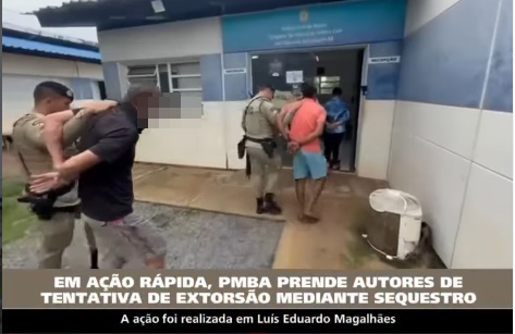 Viatura do 27º BPM durante ocorrência de extorsão mediante sequestro em Luís Eduardo Magalhãhães, no oeste da Bahia.