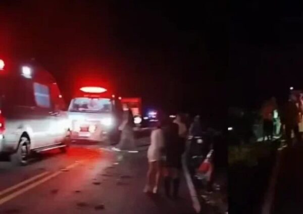 Cena de acidente entre dois veículos na BA-148, com atuação de equipes de resgate na Chapada Diamantina