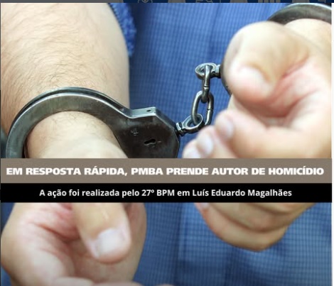 Polícia Militar durante ocorrência de prisão por homicídio no bairro Santa Cruz em Luís Eduardo Magalhães