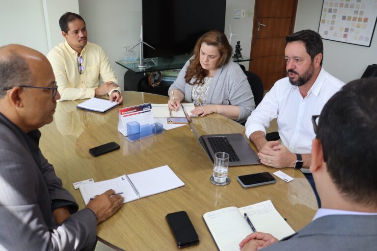 Representantes da SDE e da Abapa reunidos discutindo estratégias para o desenvolvimento do agronegócio do algodão no Oeste da Bahia