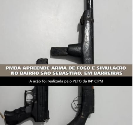 Policiais militares do PETO da 84ª CIPM durante apreensão de arma artesanal e simulacro em Barreiras