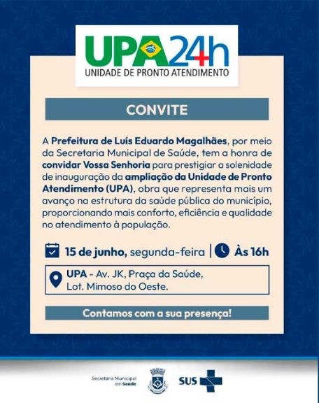 Fachada da Unidade de Pronto Atendimento de Luís Eduardo Magalhães após ampliação da estrutura para fortalecer o atendimento à população.