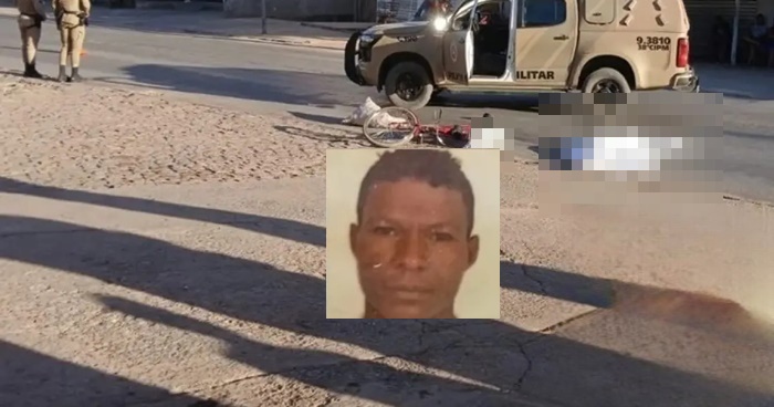 Viatura policial e equipes de atendimento no local de acidente envolvendo ciclista e caminhão na BR-430, em Bom Jesus da Lapa.