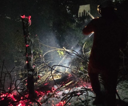 Bombeiros militares atuam no combate a incêndio em vegetação em área de São Félix do Coribe, no oeste da Bahia.