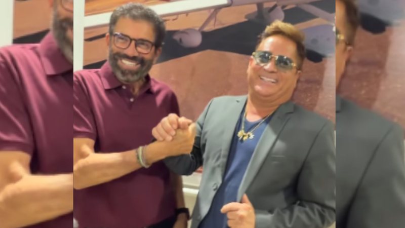 Deputado federal José Rocha ao lado do cantor Leonardo durante divulgação da festa de aniversário marcada para a Fazenda Volta do Rego, em Coribe, no oeste da Bahia.