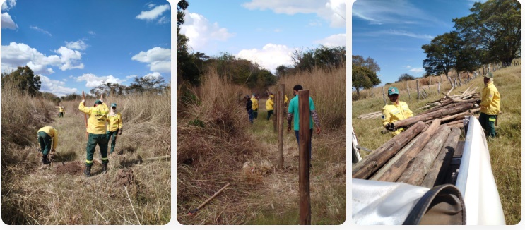 Equipe do Projeto Nascentes do Oeste realiza o cercamento da Área de Preservação Permanente da nascente Cabeceira do Caroá, em Cristópolis, como parte das ações de recuperação ambiental e preservação dos recursos hídricos no Cerrado baiano.