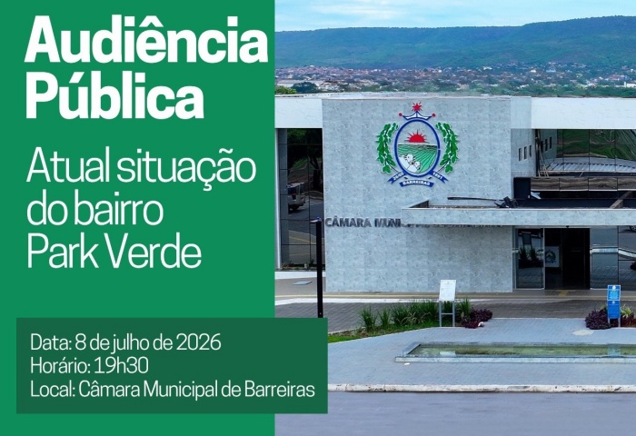 Plenário da Câmara Municipal de Barreiras, onde será realizada audiência pública para discutir demandas do bairro Park Verde.