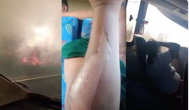 Ônibus que transportava pacientes de Barra é atingido por incêndio na vegetação às margens da BA-160, entre Barra e Xique-Xique.