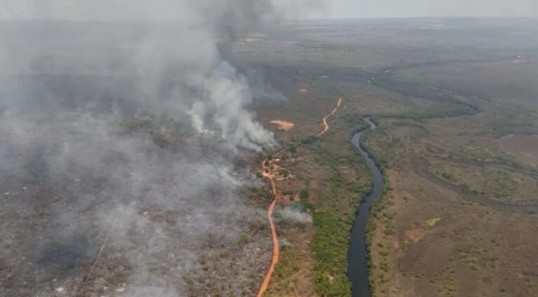 Bombeiros militares, brigadistas e aeronaves atuam no combate aos incêndios florestais em Formosa do Rio Preto, no Oeste da Bahia.