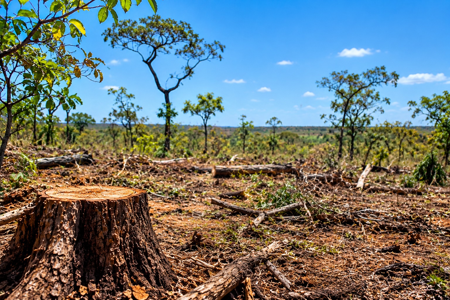 Área de vegetação nativa do Cerrado afetada por desmatamento irregular em propriedade rural de Cocos, no Oeste da Bahia.