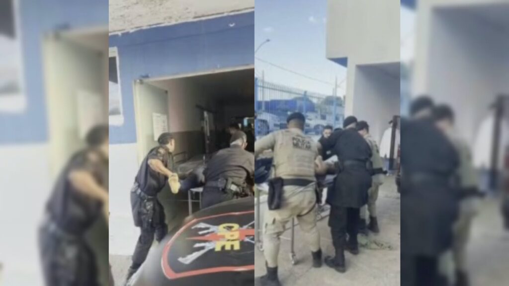 Policiais durante ocorrência que terminou com a morte de suspeito de homicídio em Correntina, no Oeste da Bahia.