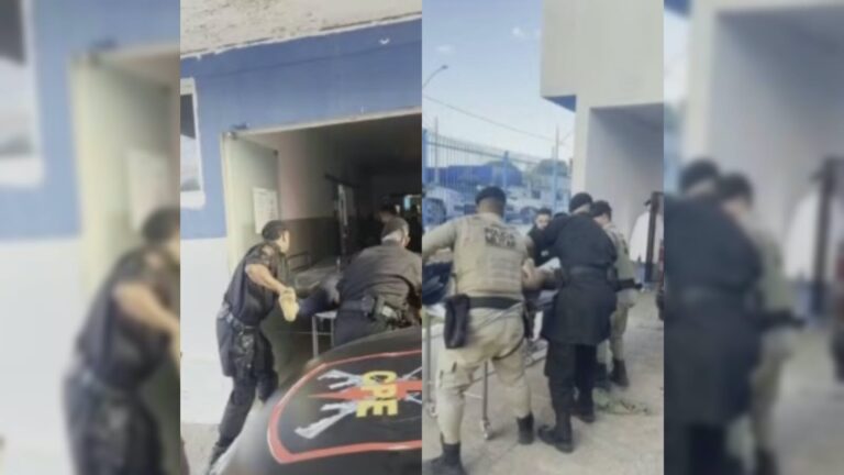 Policiais durante ocorrência que terminou com a morte de suspeito de homicídio em Correntina, no Oeste da Bahia.